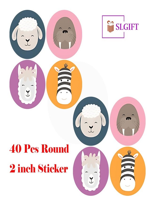 SLGIFT Vinyl Cute Animal Theme Sticker, Self-Adhesive Vinyl Stickers, 40 Pieces, 2 x 2 Inches Round Sticker, 4 Unique Designs, R134 - Image 4